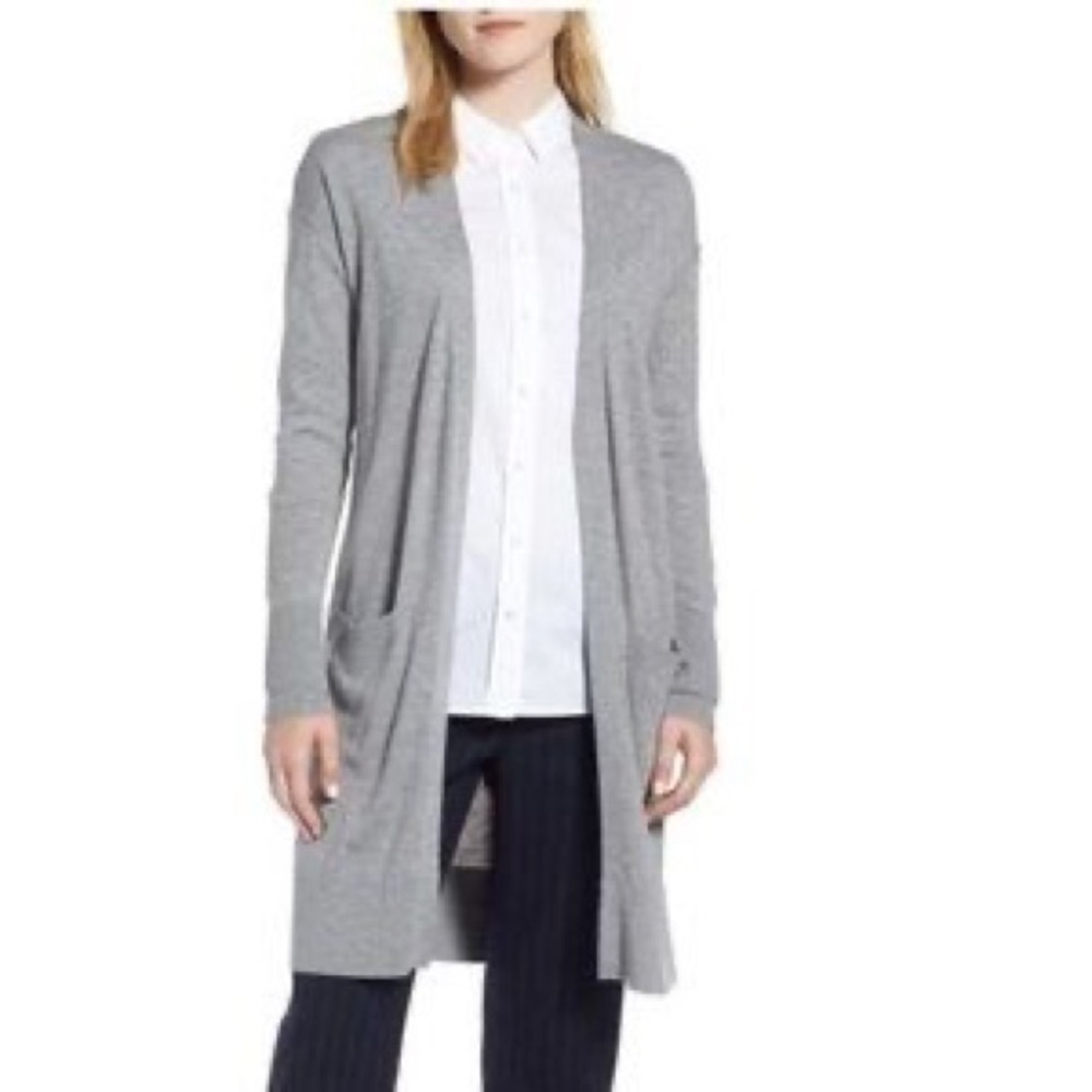 NORDSTROM HALOGEN LONG CARDIGAN GRAY WITH POCKETS